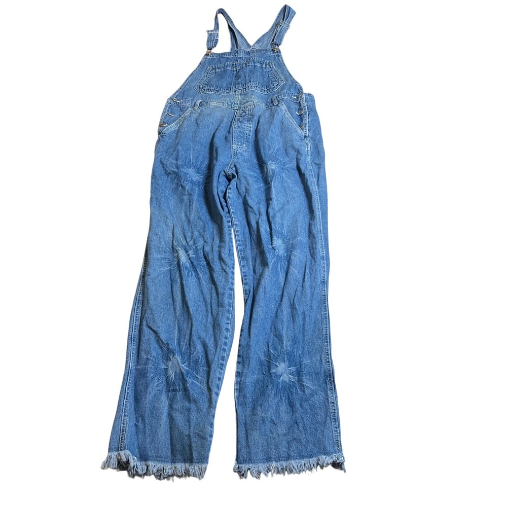 Vintage Revolt Sunburst Denim Overalls Medium Wash Raw‎ Hem Size 16 Womens 90s
